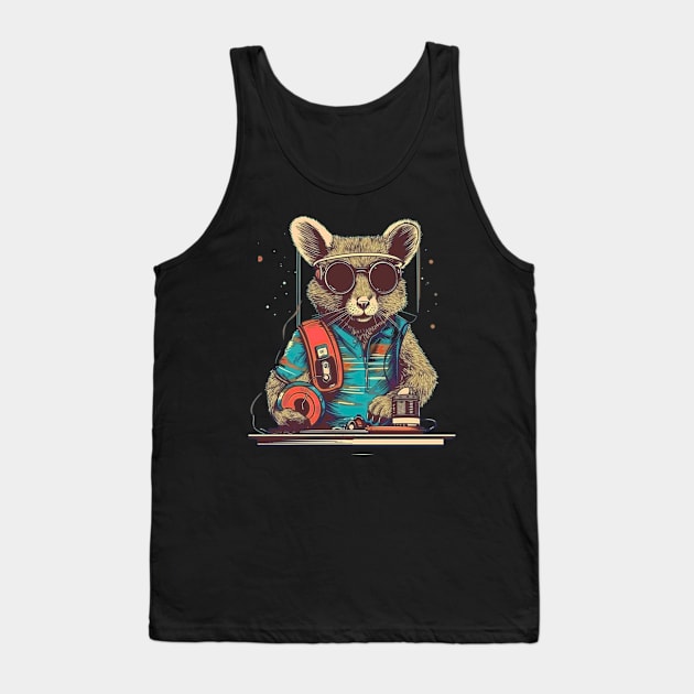 Cool DJ Mouse with Sunglasses and Disc Tank Top by Unelmoija